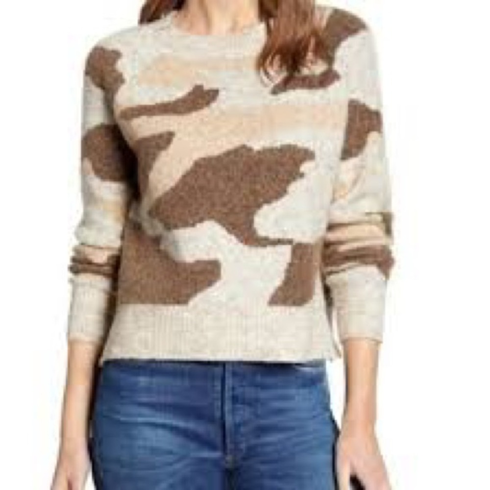 Anthropologie Moth Camouflage Sweater in Cream and Brown Size XS